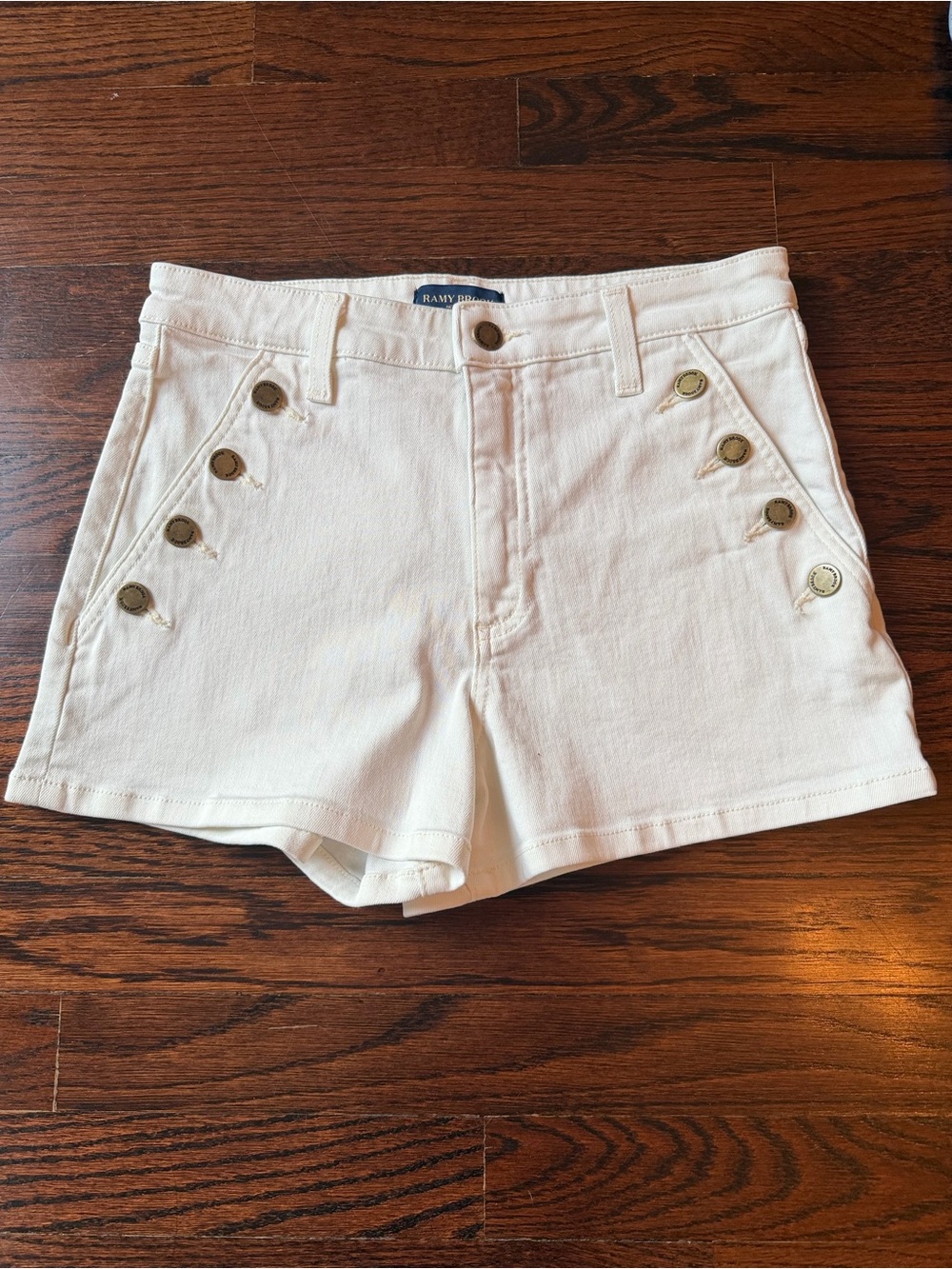 Ramy Brook Cream High-Rise Button-Accent Denim Shorts
